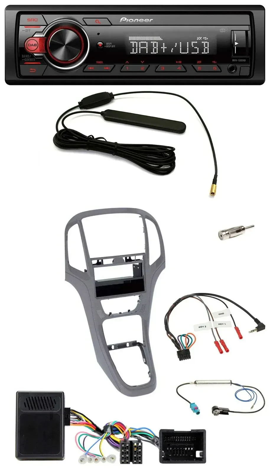 Pioneer MP3 DAB 1DIN Lenkrad USB Autoradio für Opel Astra J ab 2009 Titan grau