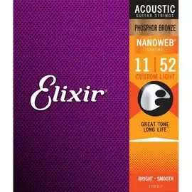 Струны для акустической гитары Elixir 16026 NanoWeb Custom Light 11-52 (25 комплектов)