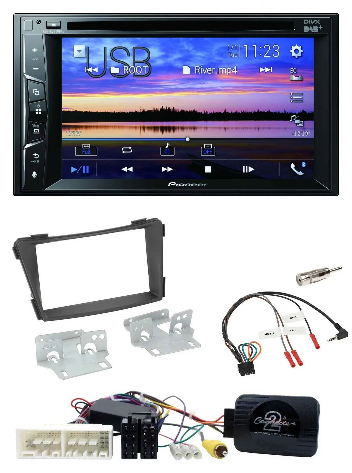 Автомагнитола для Hyundai i40 VF (с 2016) Pioneer 2-DIN, Bluetooth, USB, DVD, DAB, совместима с кнопками на руле