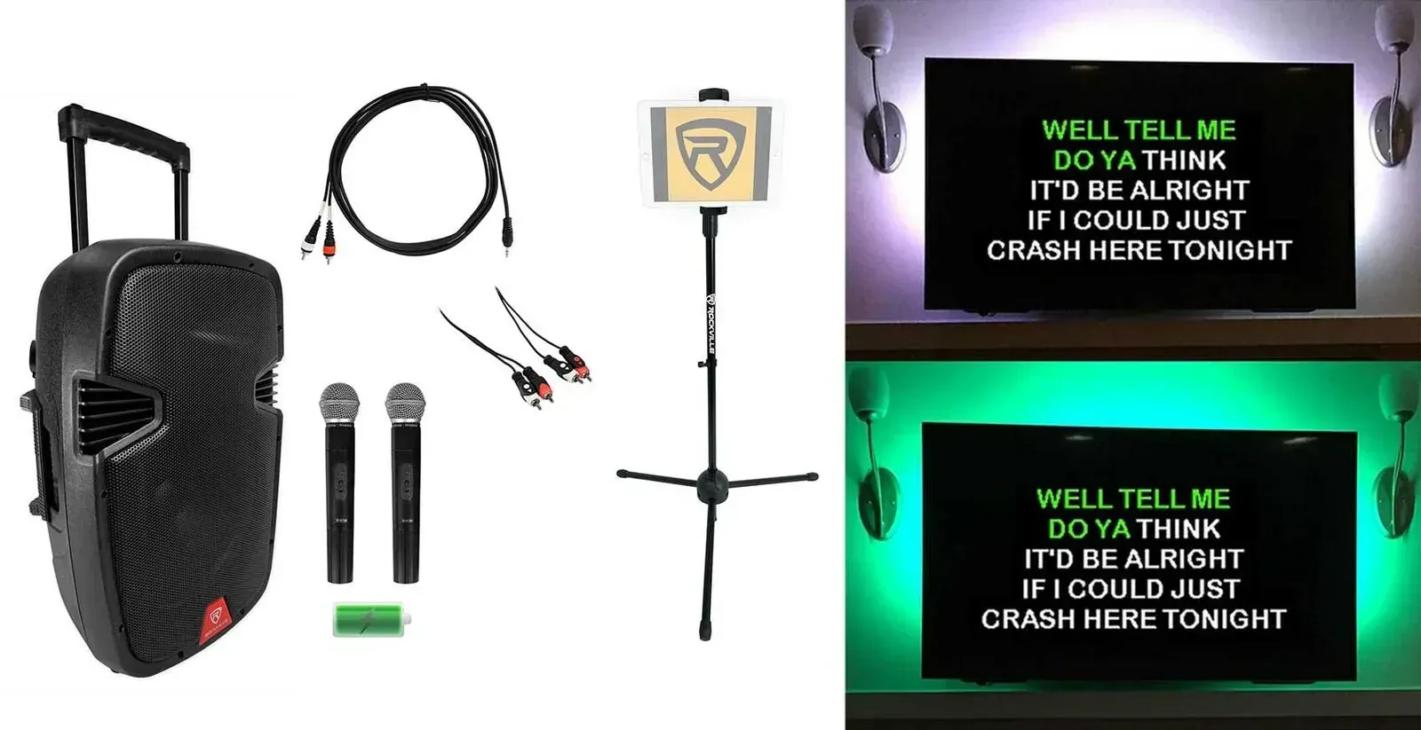 Караоке-система для дома Rockville RAM12BT+IPS20+LEDT5 V2 QUA (набор, 2 микрофона)