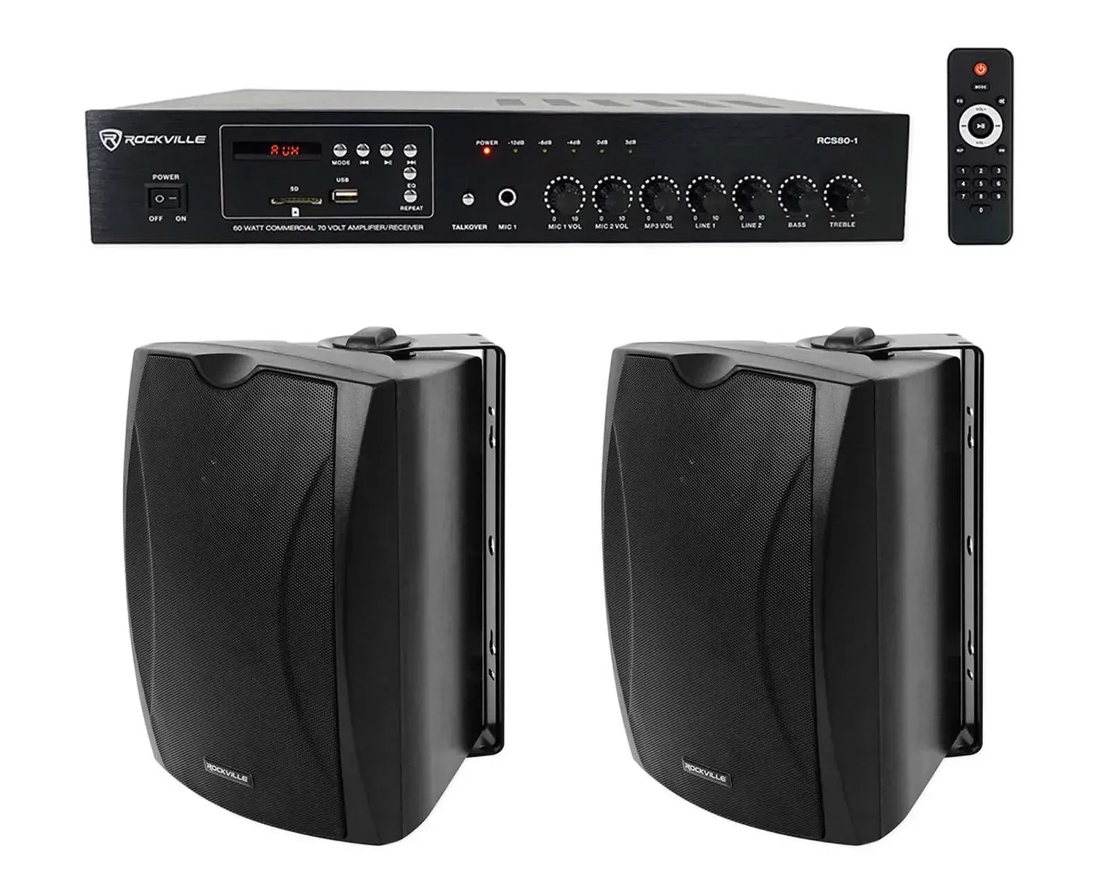 Настенная акустика Rockville RCS80-1+(2) WET-5B NEW Black с усилителем (пара)