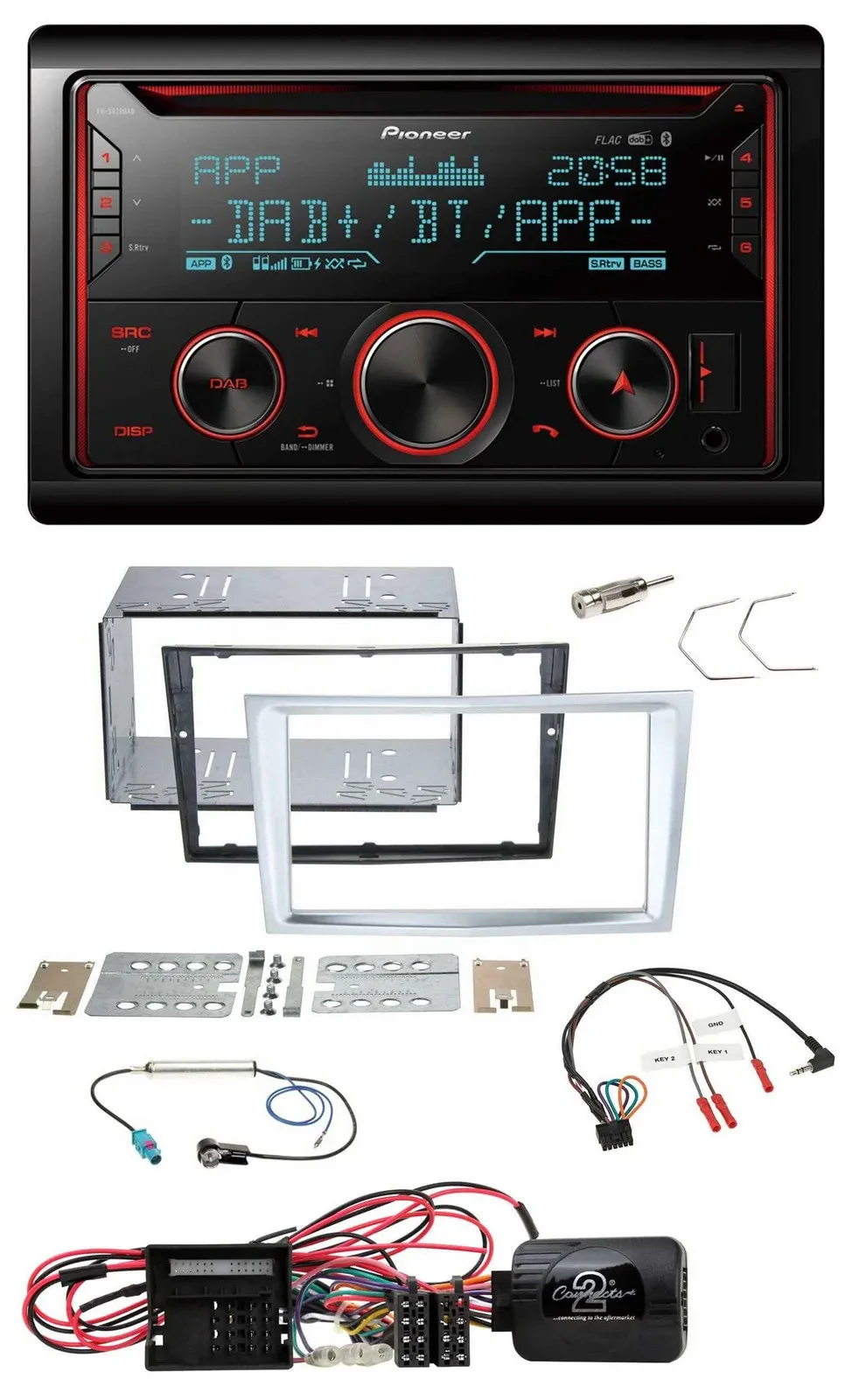 Pioneer 2DIN DAB Lenkrad Bluetooth USB CD Autoradio für Opel Corsa D matt-chrom