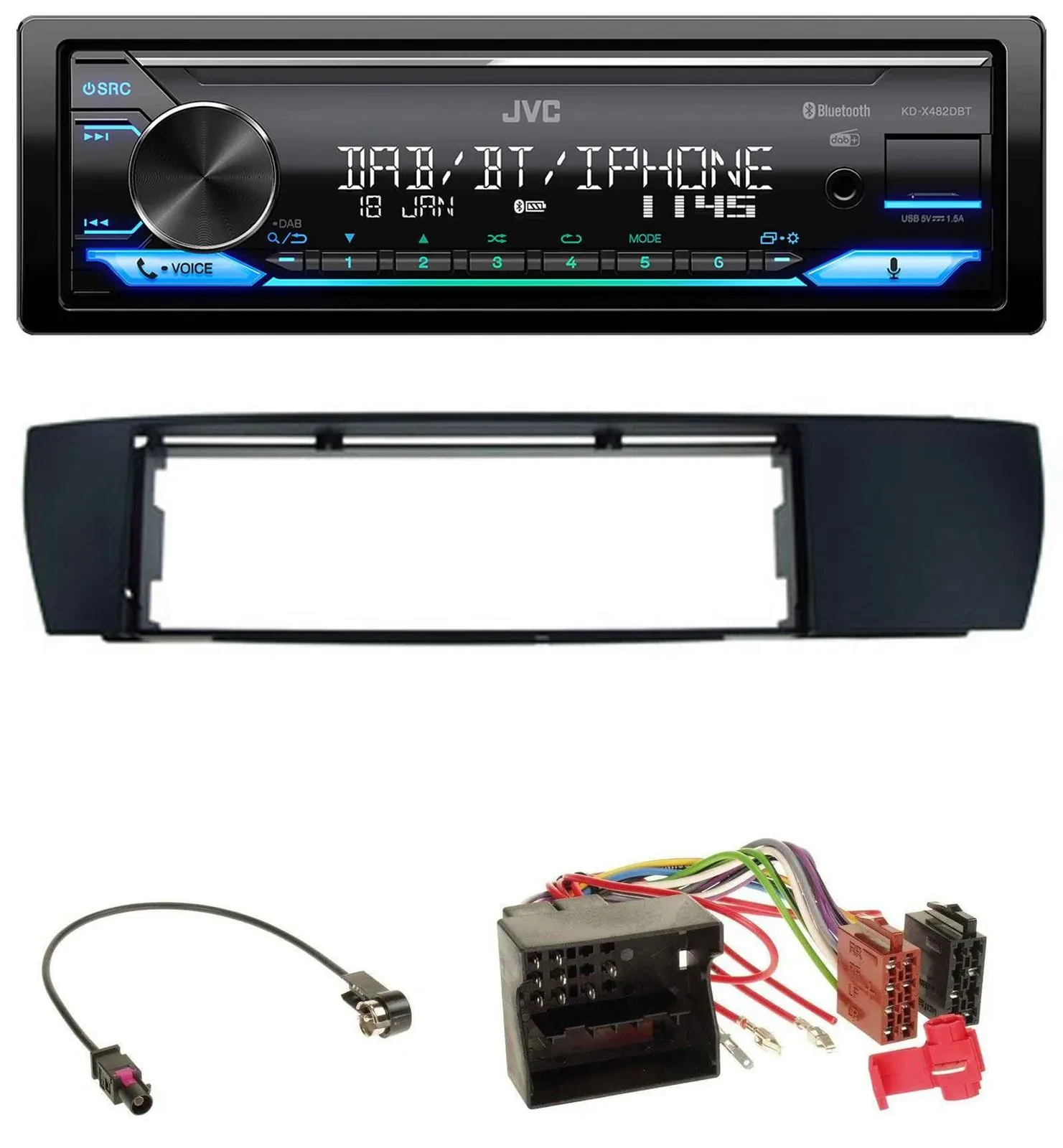 Автомагнитола JVC Bluetooth DAB USB MP3 для BMW X3 (E83, 2004–2010)