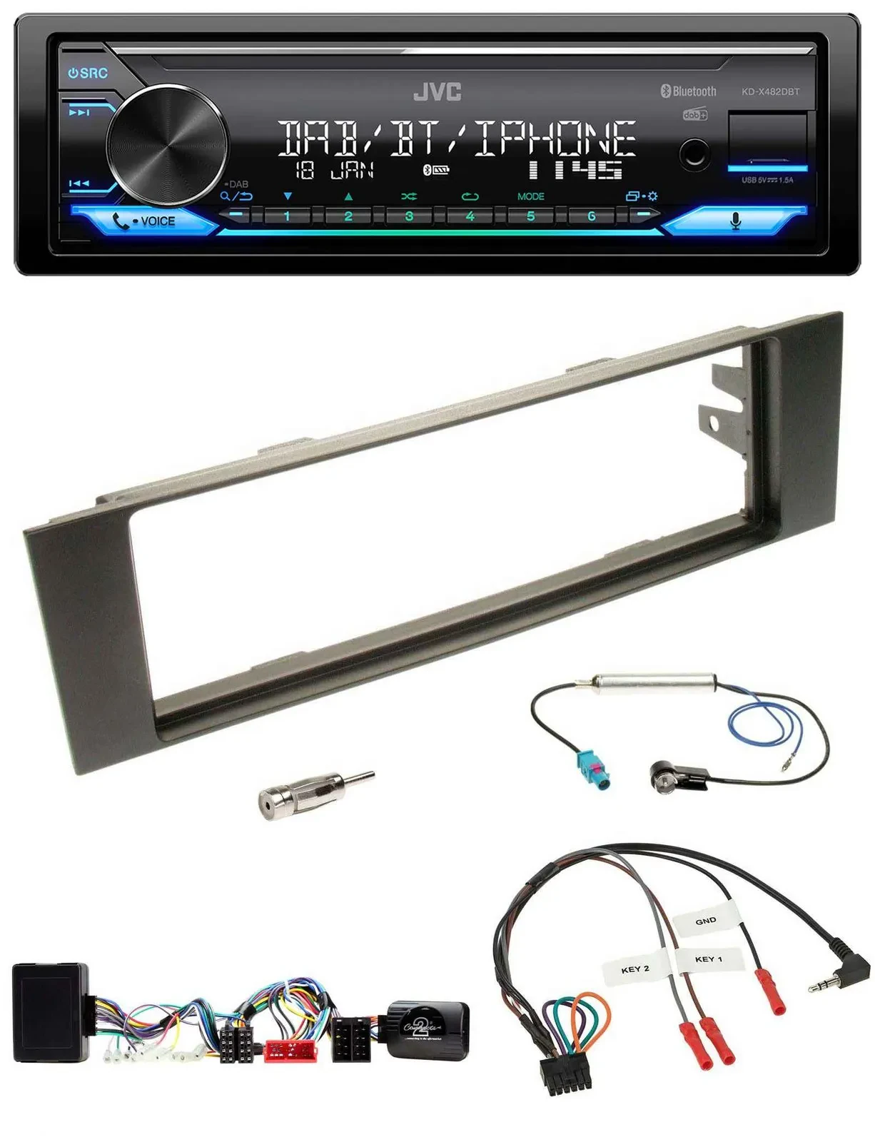 JVC Bluetooth DAB USB Lenkrad Autoradio für Audi A3 03-06 vollaktiv