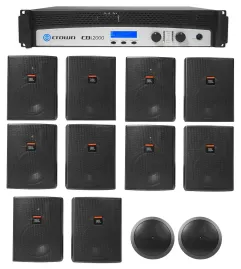 Crown CDi2000 2-Ch 800w 70V Commercial Amplifier+(10) Wall+(2) Ceiling Speakers
