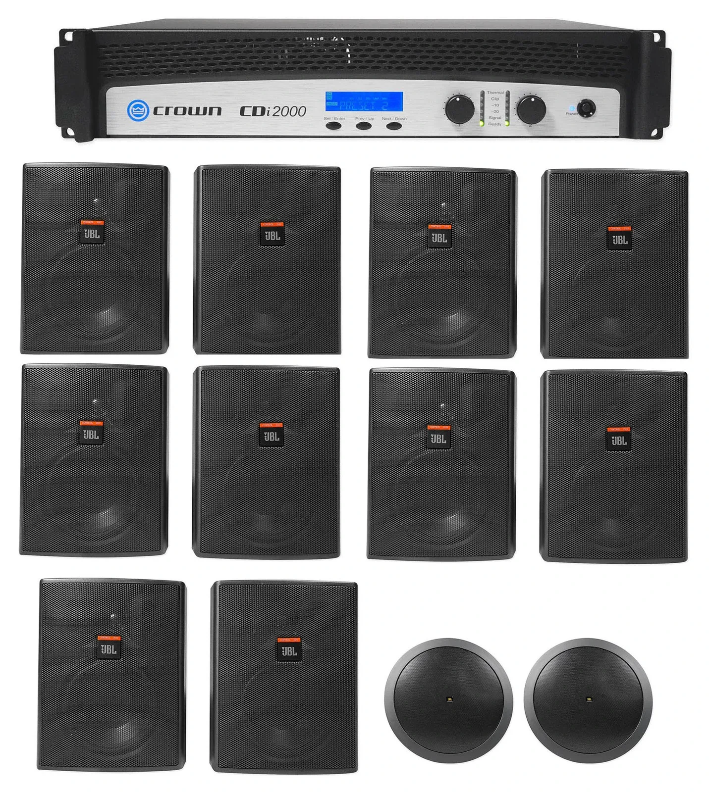 Crown CDi2000 2-Ch 800w 70V Commercial Amplifier+(10) Wall+(2) Ceiling Speakers