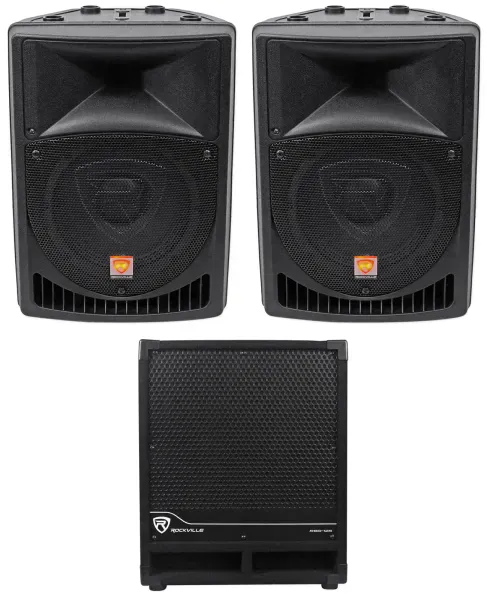 (2) Rockville RPG8 8" Powered Active 400 Watt DJ PA Speakers+Active Subwoofer