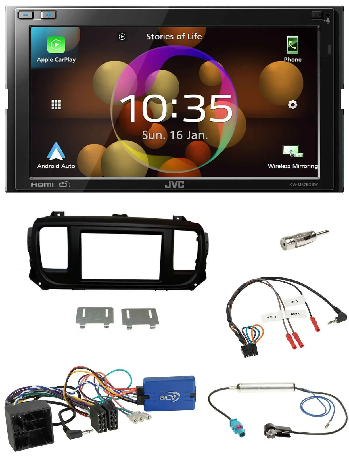 JVC DAB Lenkrad 2DIN Bluetooth USB Autoradio für Citroen Spacetourer Jumpy ohne