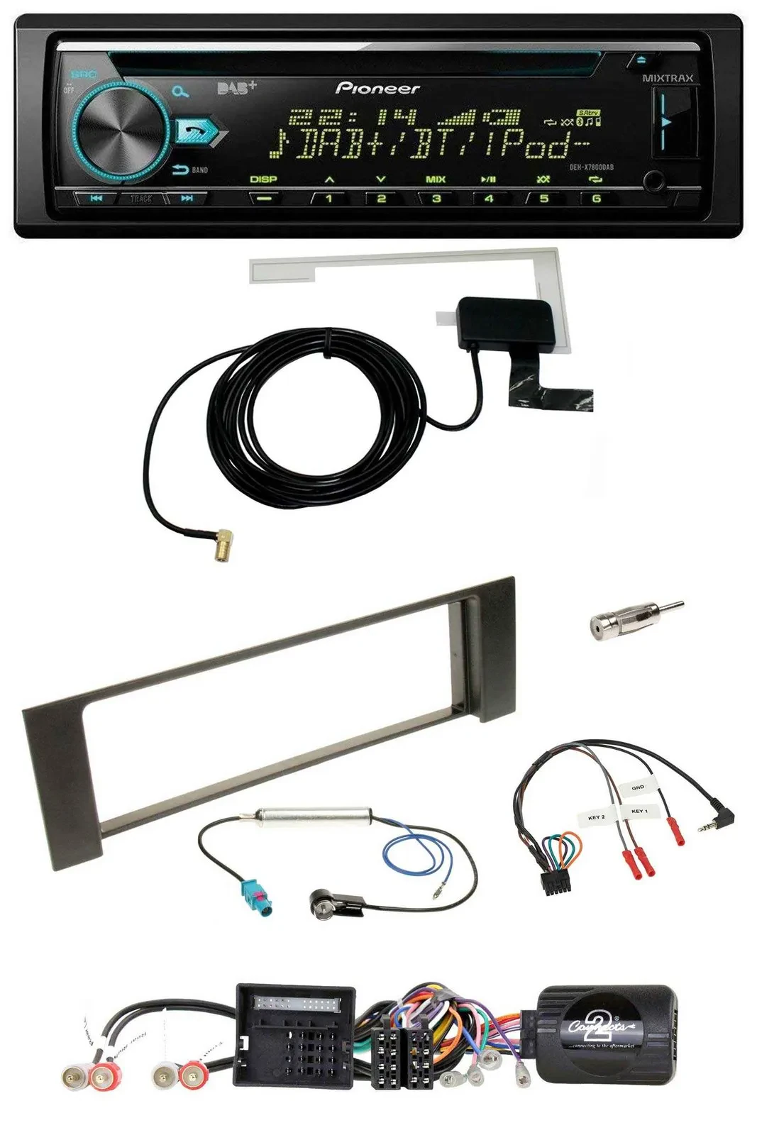 Автомагнитола Pioneer CD/USB, MP3, DAB, поддержка кнопок на руле, для Audi A4 B6 (2000–2004), Quadlock Fakra