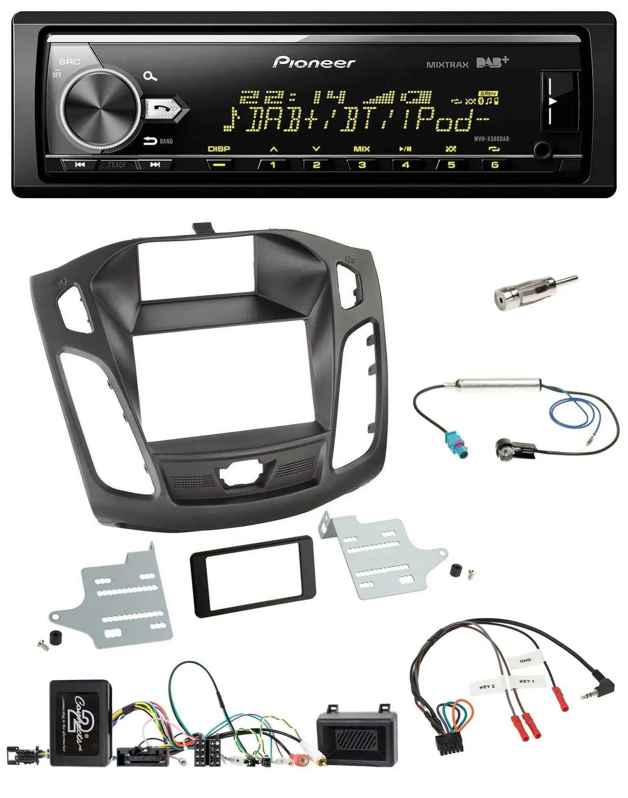 Автомагнитола для Ford Focus (DYB) 2011–2014 Pioneer Bluetooth USB DAB с поддержкой кнопок на руле