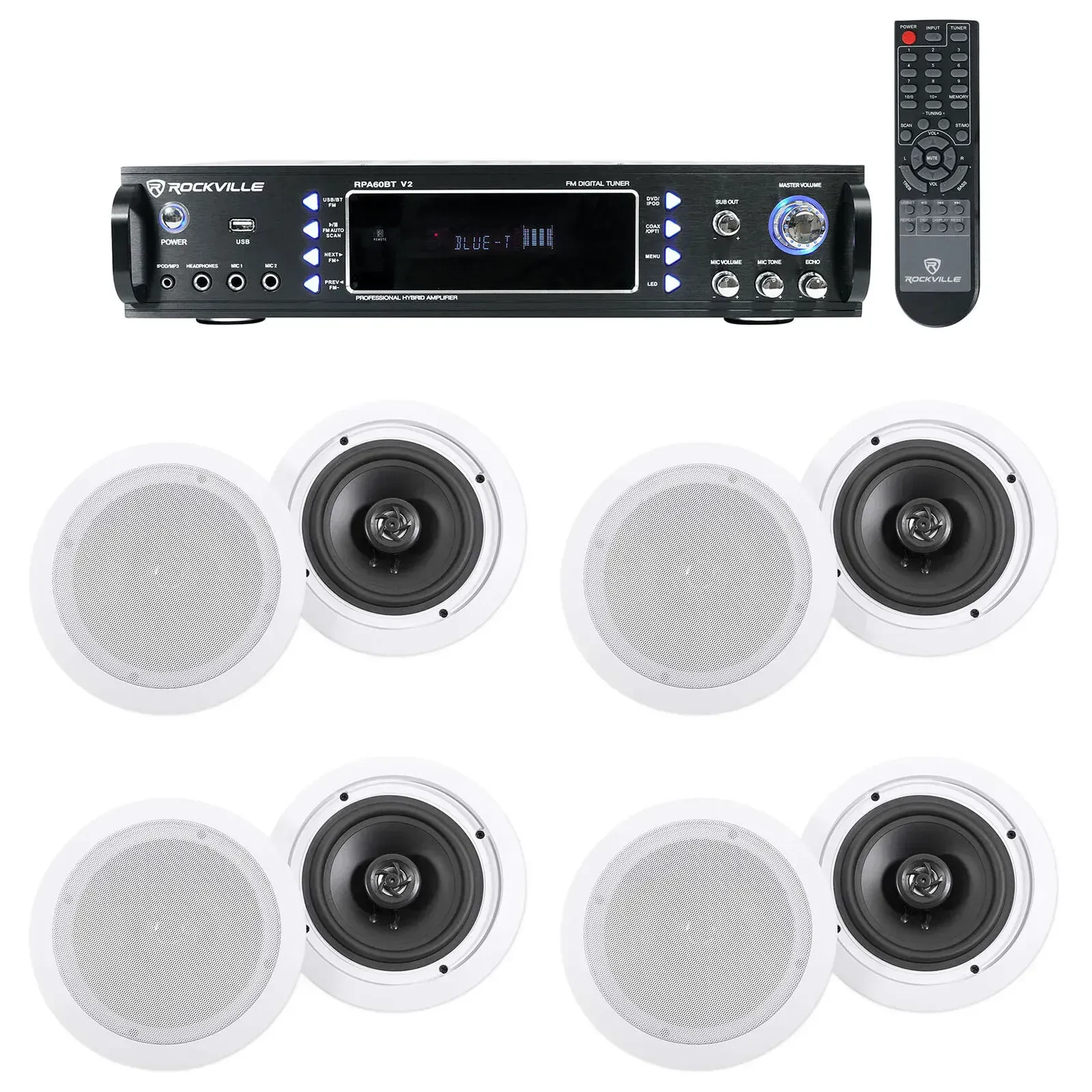 Потолочная акустика Rockville RPA60BT+(4) HC655-16 COMM White с усилителем (8 штук)