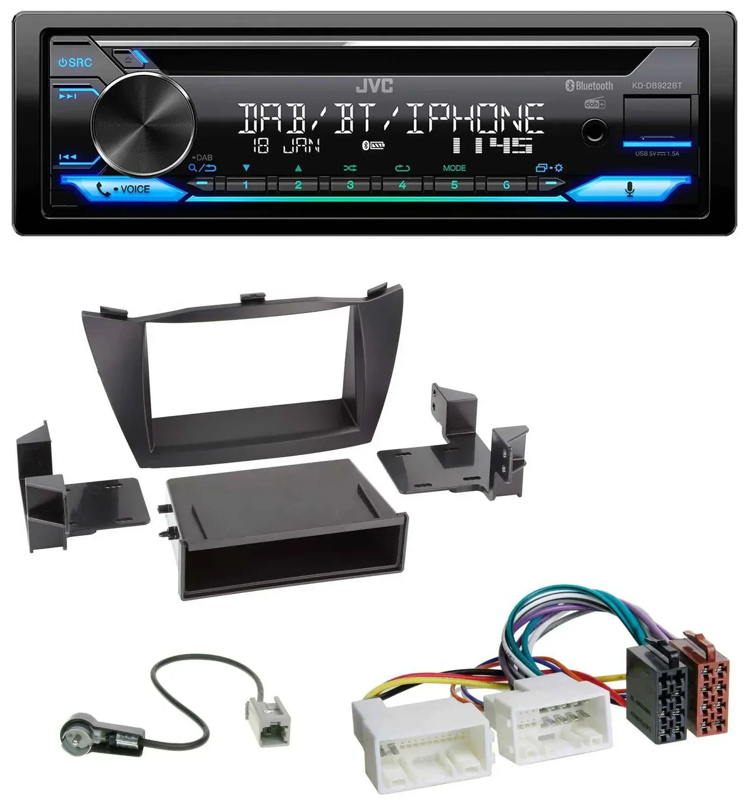 Автомагнитола для Hyundai Tucson (2010–2015) JVC Bluetooth, MP3, USB, DAB, CD