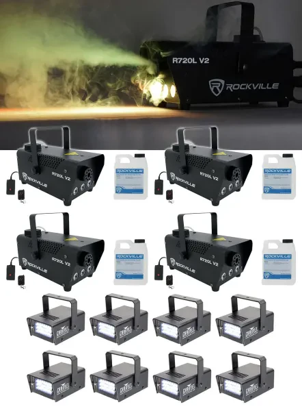 (4) Rockville R720L LED Fog/Smoke Machine+(8) MINI STROBE LED (replaces CH-730)