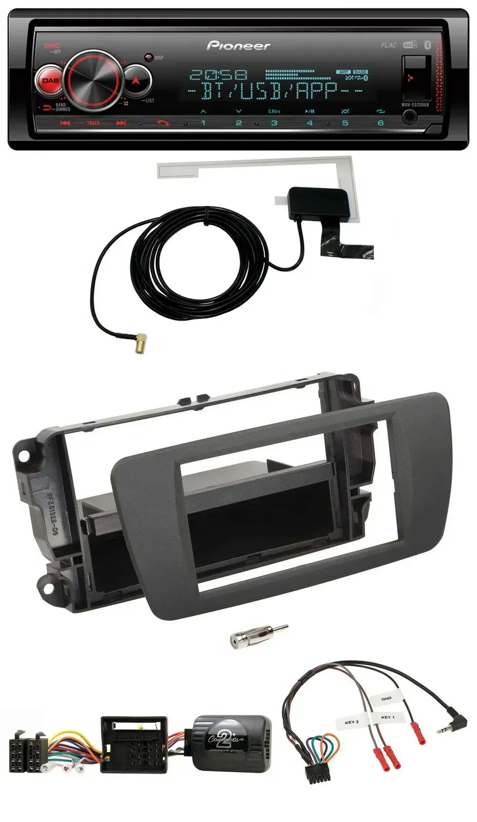 Автомагнитола для Seat Ibiza Pioneer Bluetooth, DAB, USB, поддержка управления с руля, серый