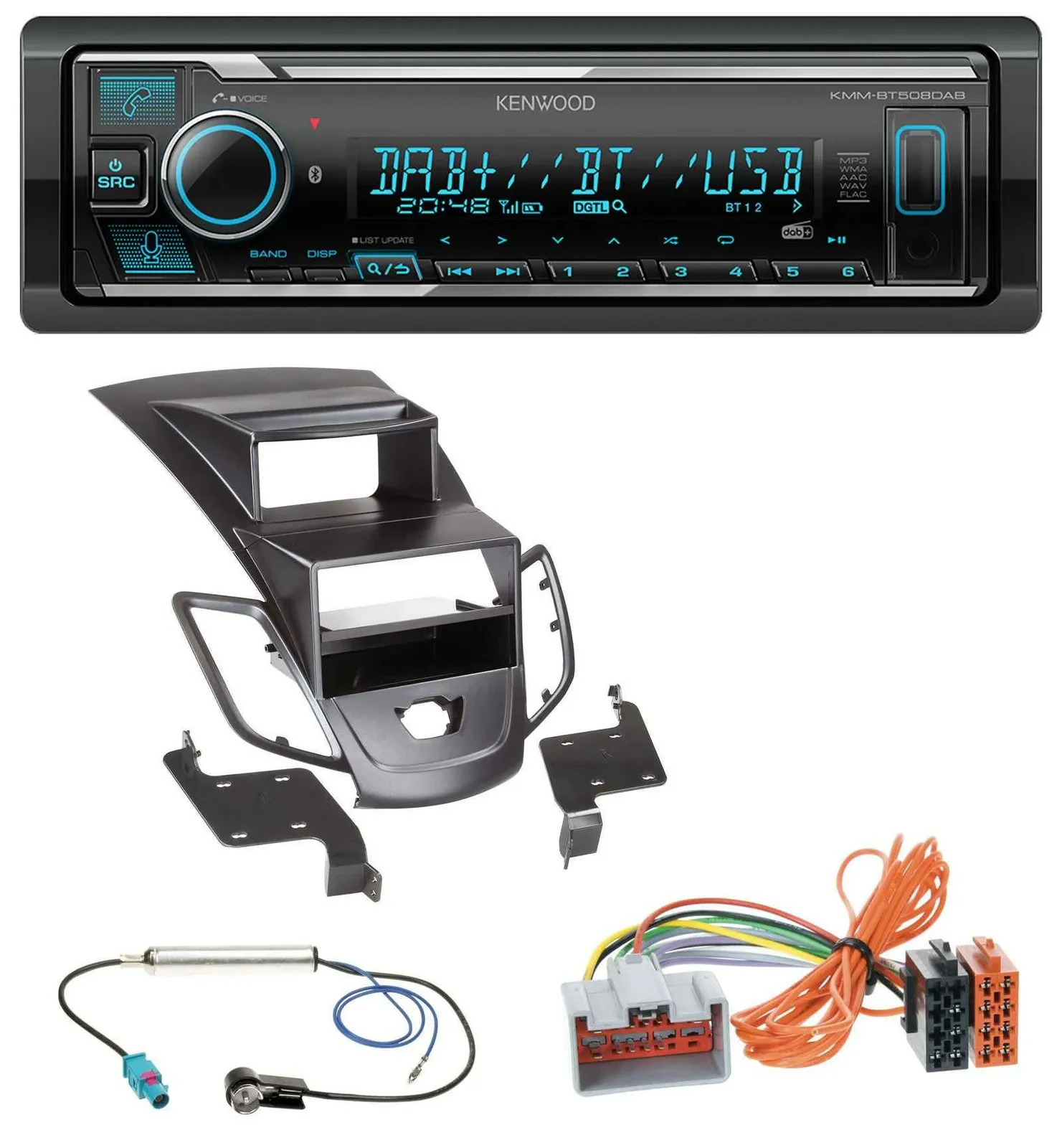 Kenwood Bluetooth MP3 DAB USB Autoradio für Ford Fiesta 08-10 Display schwarz