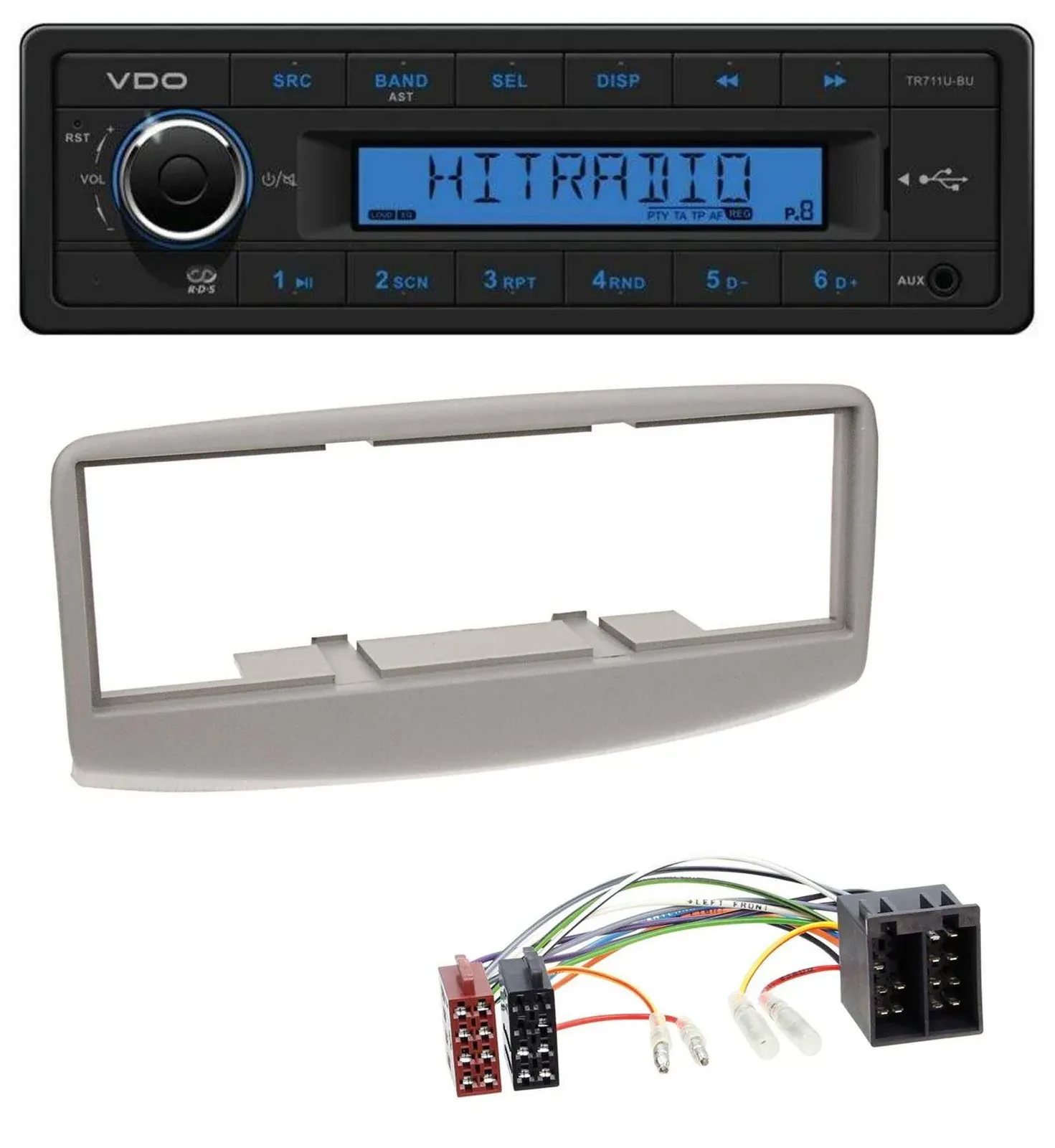 VDO AUX 1DIN MP3 USB Autoradio für Fiat Multipla 186 1999-2010 grau