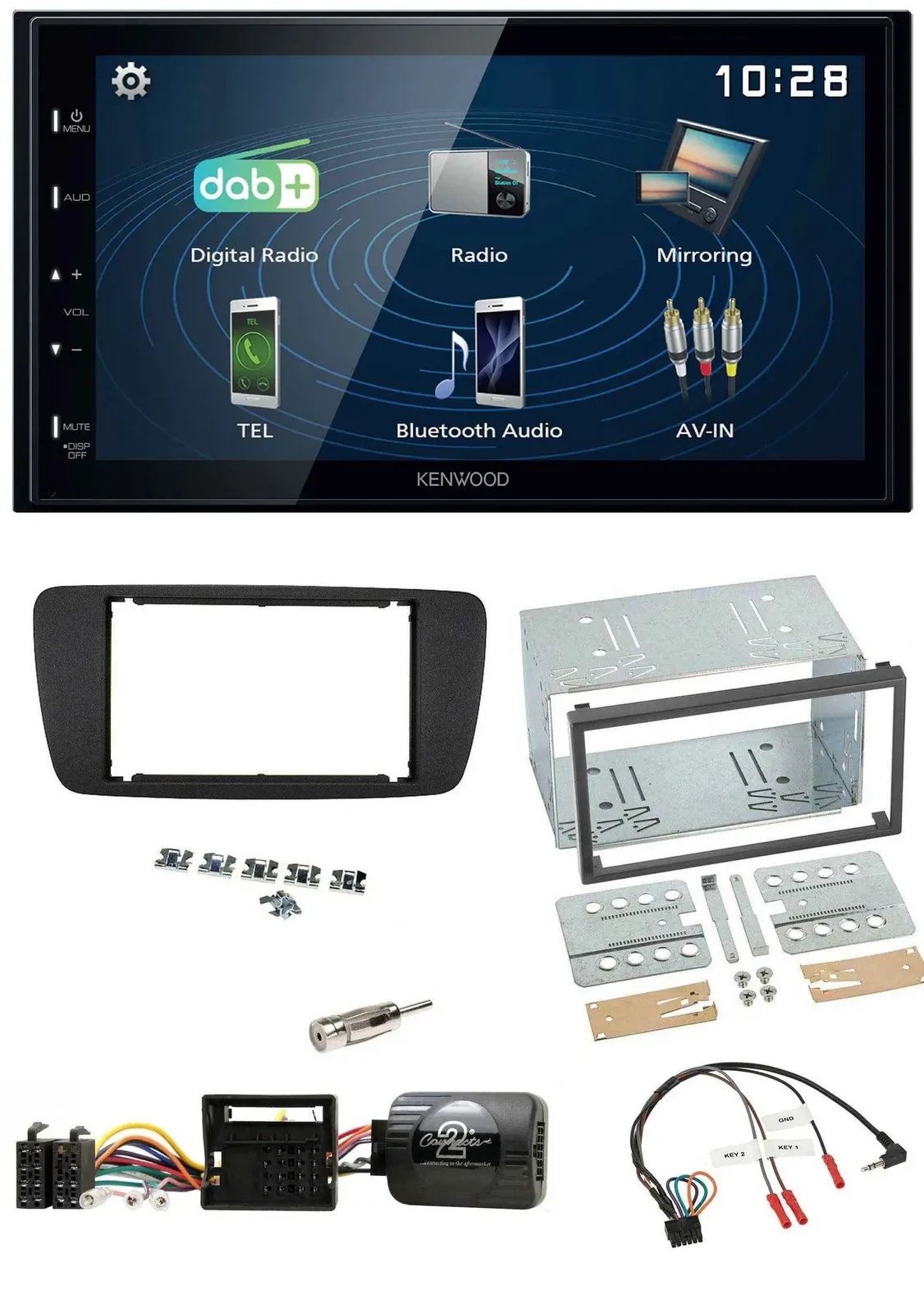 Kenwood 2DIN Bluetooth Lenkrad USB DAB Autoradio für Seat Ibiza ab 08 nitschwarz
