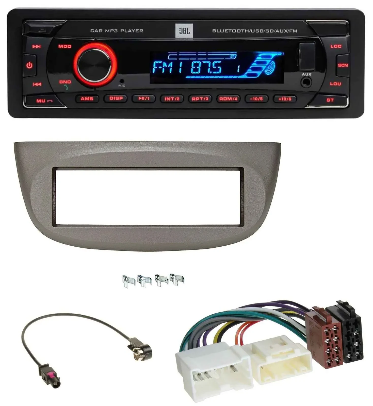 JBL AUX MP3 USB Bluetooth SD Autoradio für Renault Twingo ab 2012 beige-grau