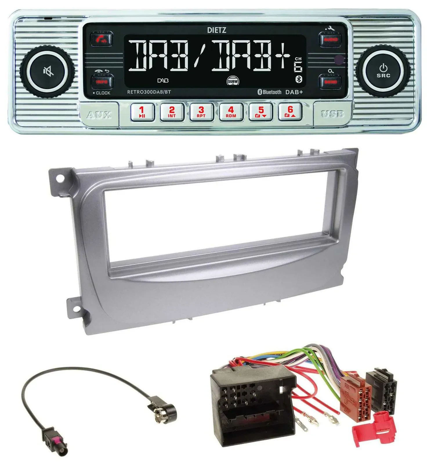 Dietz Bluetooth MP3 DAB USB Autoradio für Ford Galaxy C-Max Focus ab 2007 silber