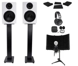 (2) APM6W 6.5" 350w Studio Monitors+36" Stands+Pads+Headphones+Mic+Shield