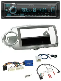 Автомагнитола для Toyota Yaris 2011–2014 Kenwood Bluetooth, DAB, USB, поддержка кнопок на руле, серебристая