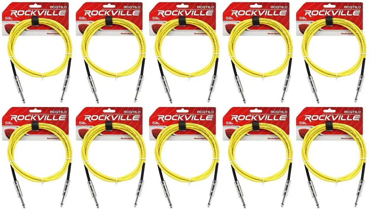 Инструментальный кабель Rockville RCGT6.0Y Yellow 1.8 м (10 штук)