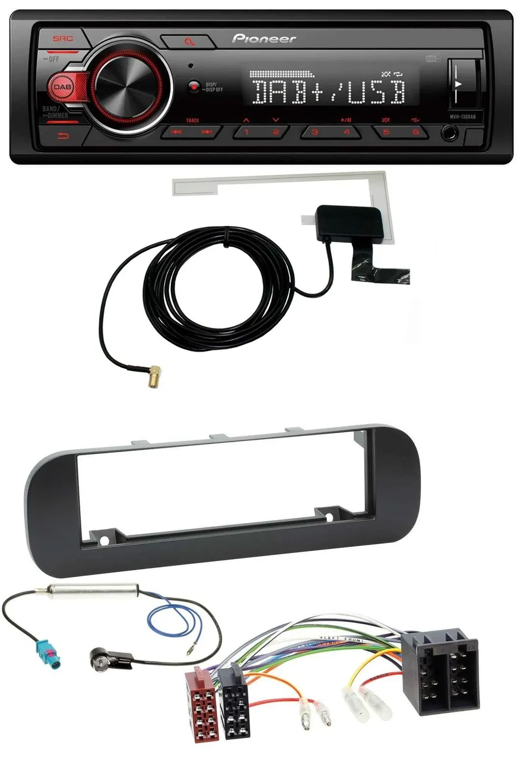 Pioneer 1DIN MP3 DAB USB AUX Autoradio für Fiat Panda (ab 2012) - schwarz