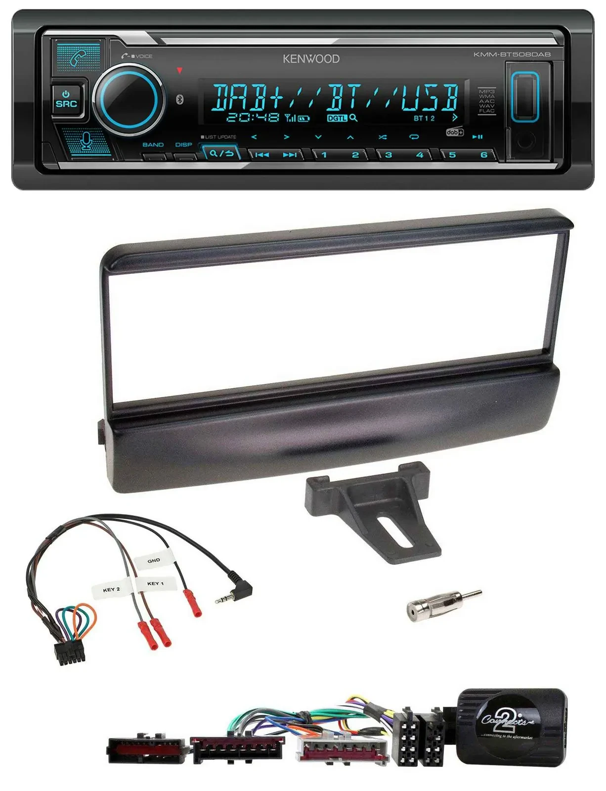 Автомагнитола Kenwood Bluetooth DAB USB для Ford Mondeo 2000–2002 черная с управлением с руля
