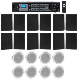 6-Zone Amplifier+12) Black Wall+8) JBL Ceiling Speakers For Restaurant/Bar/Cafe