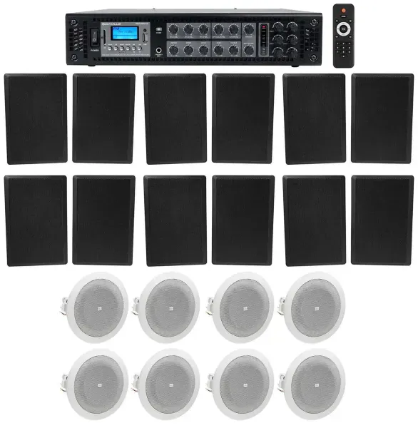 6-Zone Amplifier+12) Black Wall+8) JBL Ceiling Speakers For Restaurant/Bar/Cafe