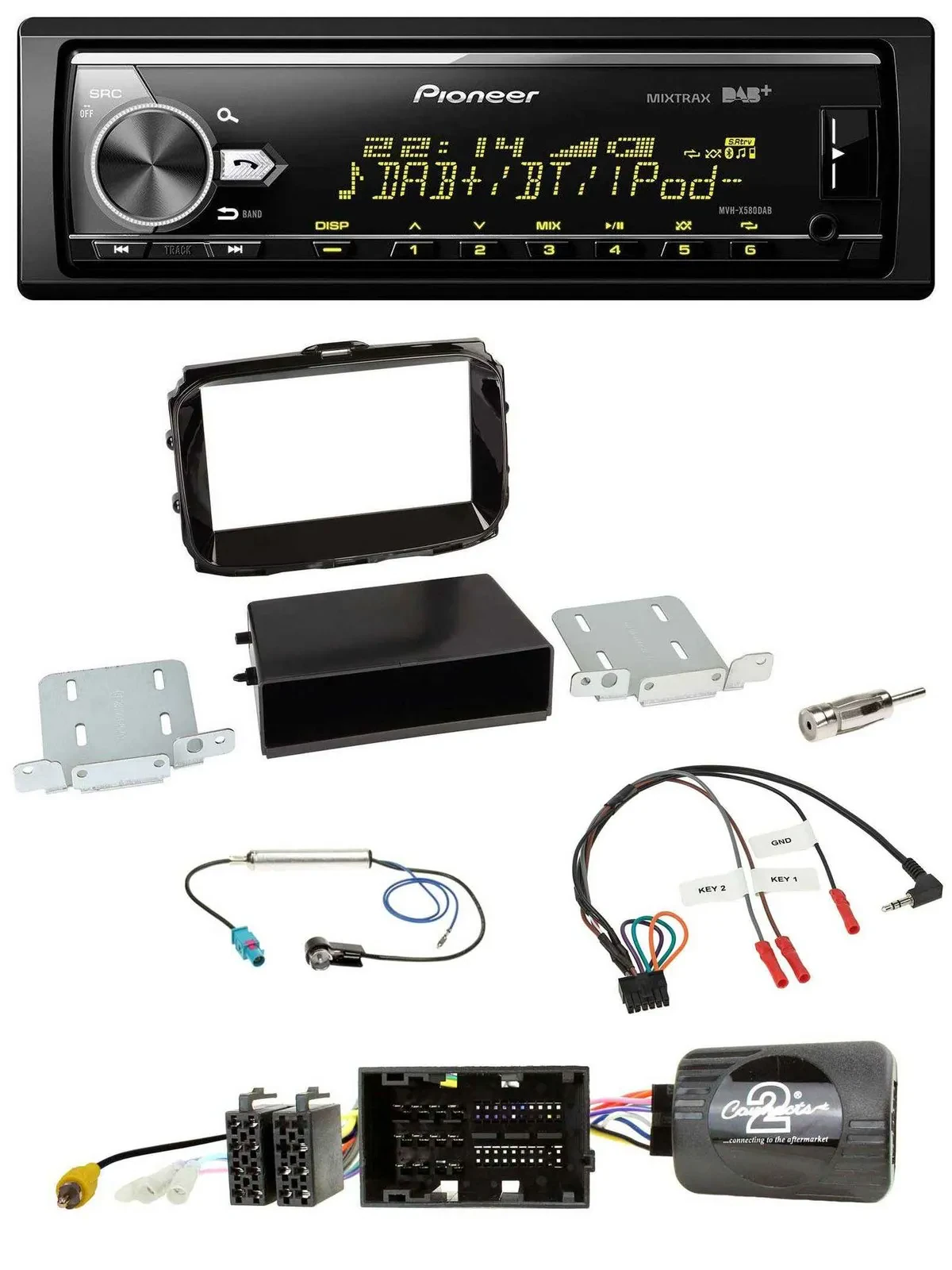 Автомагнитола для Alfa Romeo Giulietta (2013–2021) Pioneer Bluetooth, USB, DAB, поддержка управления на руле, цвет piano black