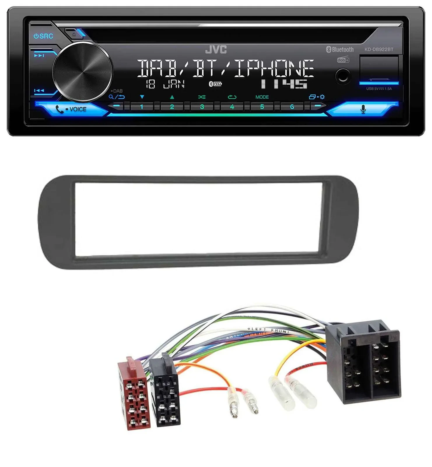 Автомагнитола для Lancia Y (1996-2004) JVC Bluetooth, MP3, USB, DAB, CD, черная