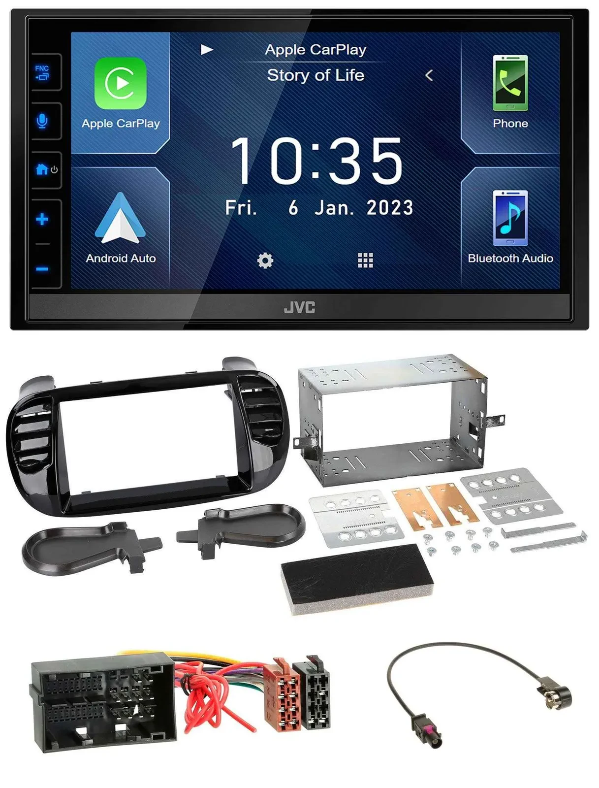JVC DAB Bluetooth MP3 USB 2DIN Autoradio für Fiat 500 (ab 12) schwarz