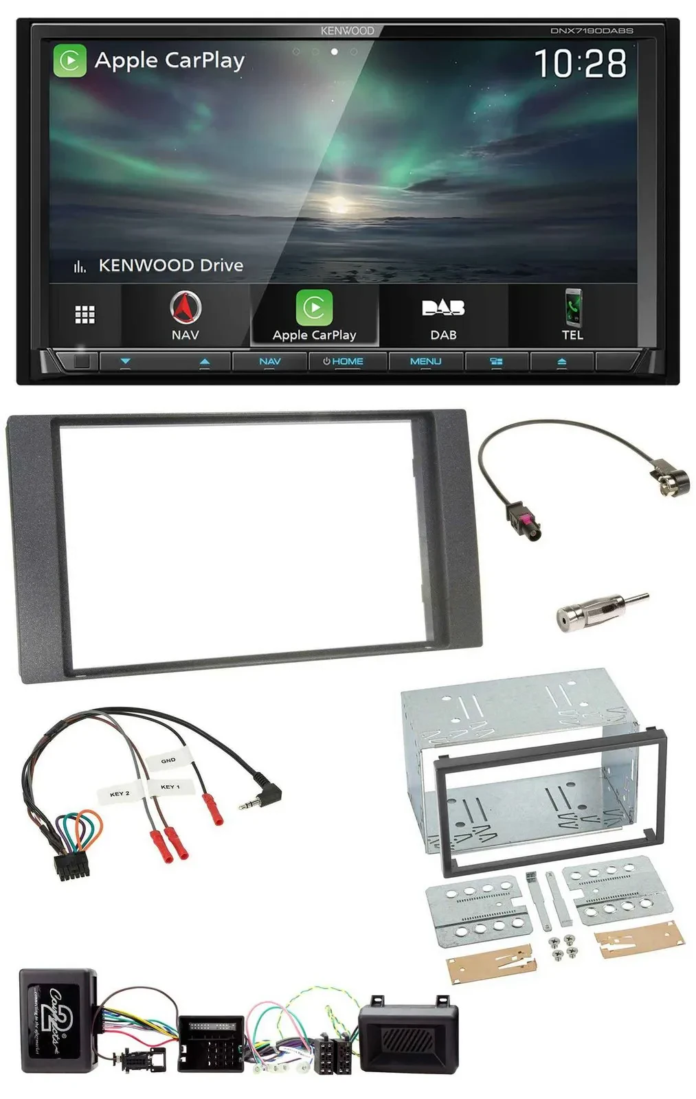 Kenwood Bluetooth USB 2DIN Lenkrad TMC DAB Navigation für Ford Kuga 08-12 anthra