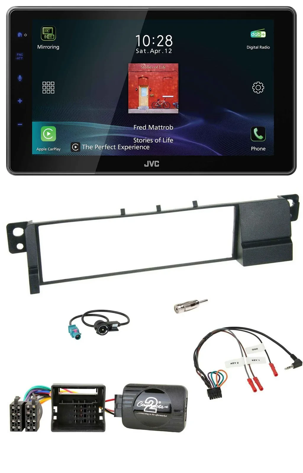 JVC DAB Lenkrad Bluetooth USB Autoradio für BMW 3er E46 2001-2007 Quadlock