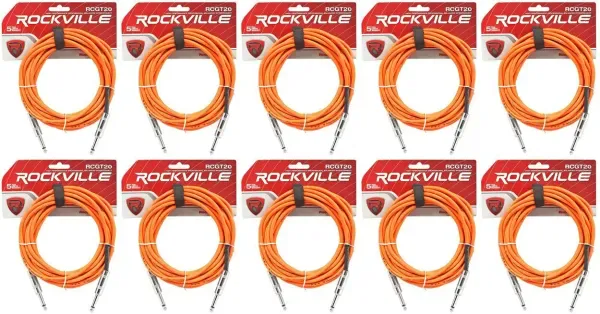 Инструментальный кабель Rockville RCGT20O Orange 6.1 м (10 штук)