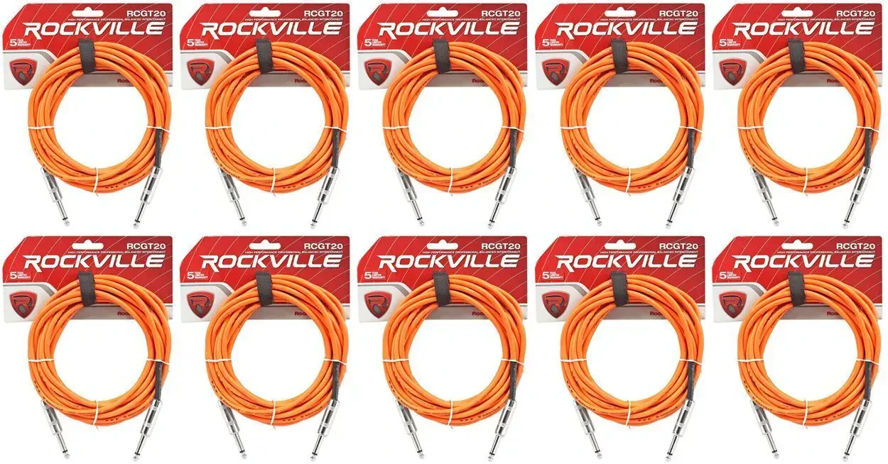 Инструментальный кабель Rockville RCGT20O Orange 6.1 м (10 штук)