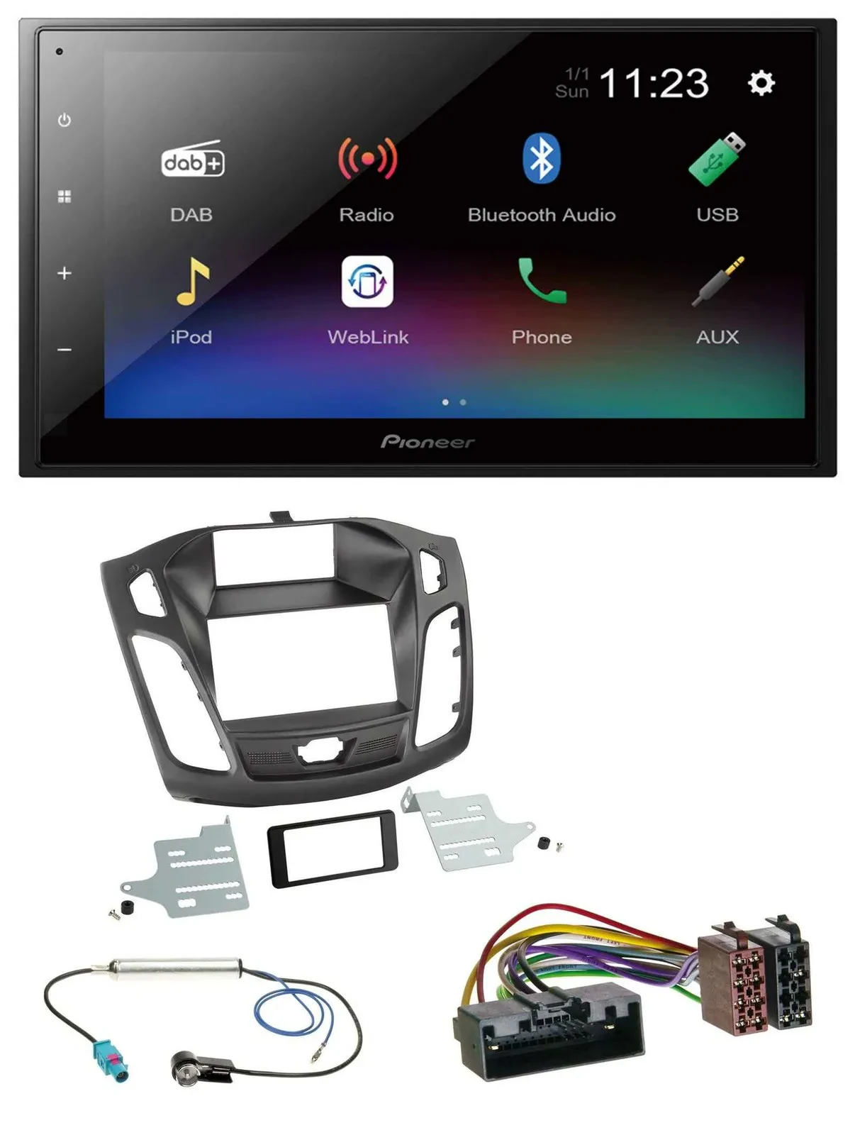 Автомагнитола Pioneer 2DIN, USB, Bluetooth, DAB, MP3 для Ford Focus (2011–2014)