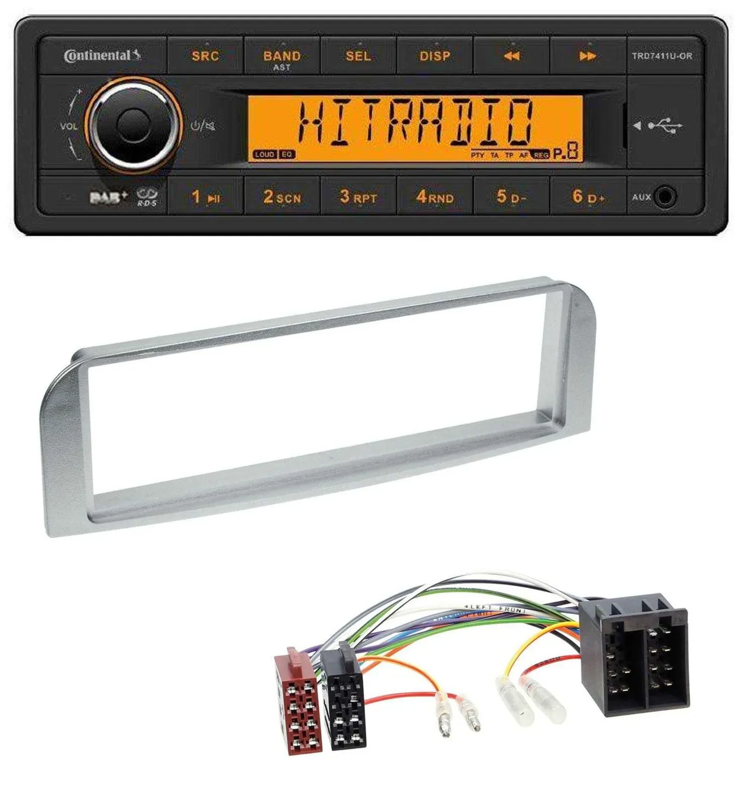 Continental 1DIN DAB MP3 AUX USB Autoradio für Alfa Romeo 147, GT - silbergrau