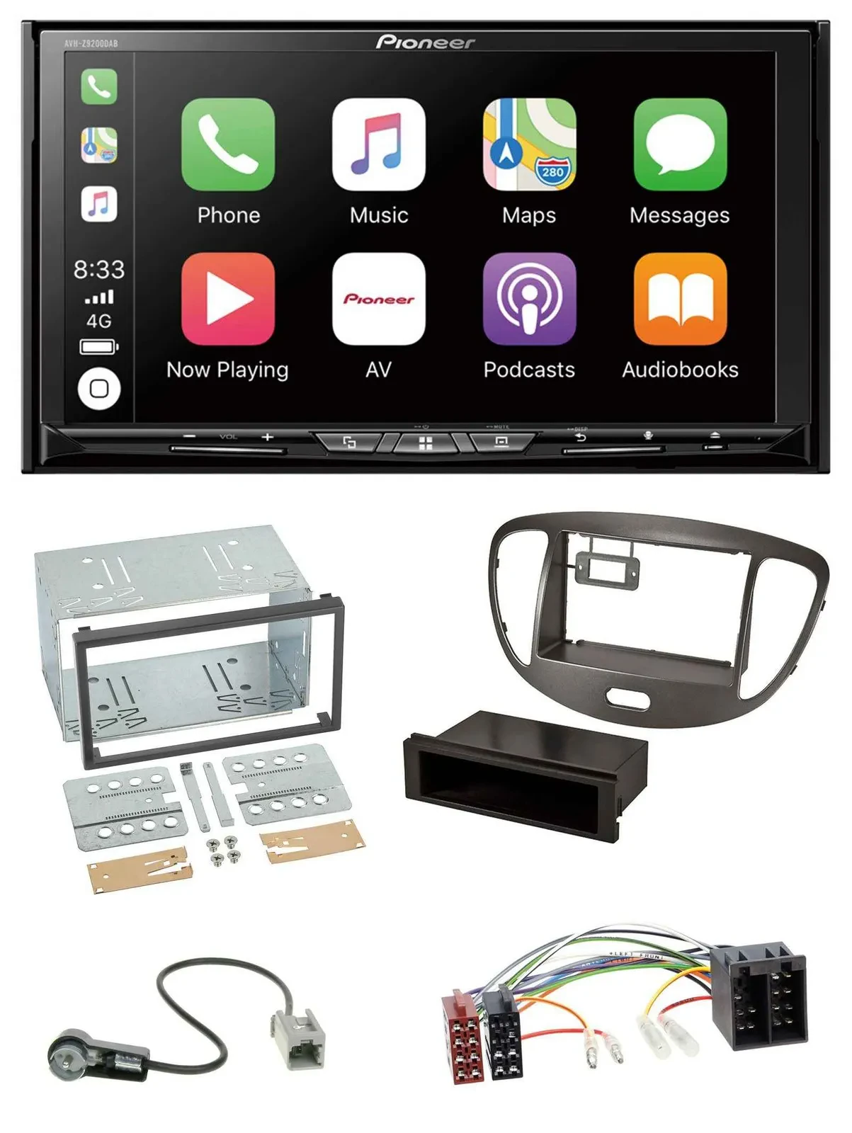 Автомагнитола для Hyundai i10 (2008–2013) Pioneer 2DIN, MP3/USB/DAB/DVD/Bluetooth, тёмная