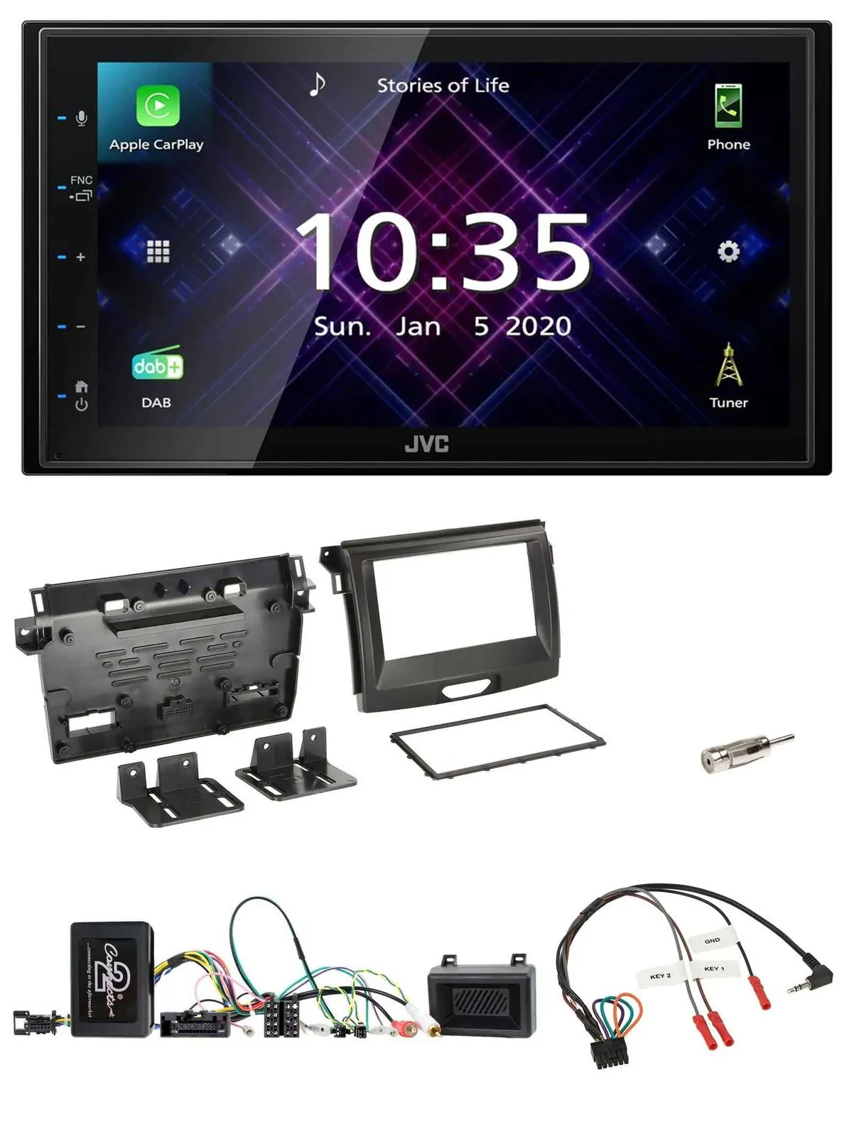JVC DAB 2DIN Lenkrad Bluetooth USB Autoradio für Ford Ranger 2AB ab 04/2015