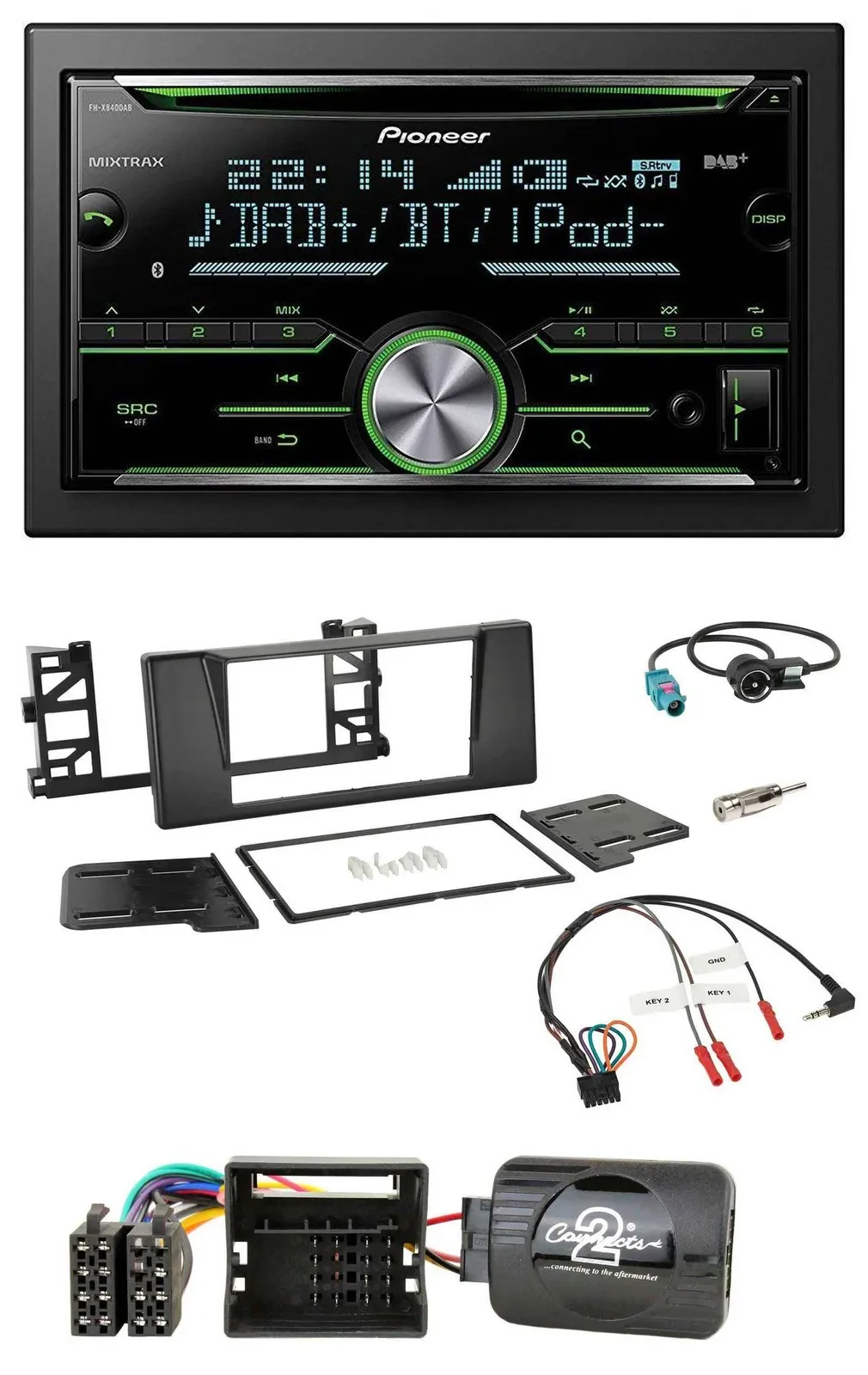 Автомагнитола Pioneer 2DIN Bluetooth DAB USB CD для BMW 5 Series E39 (2001–2004) с поддержкой управления на руле