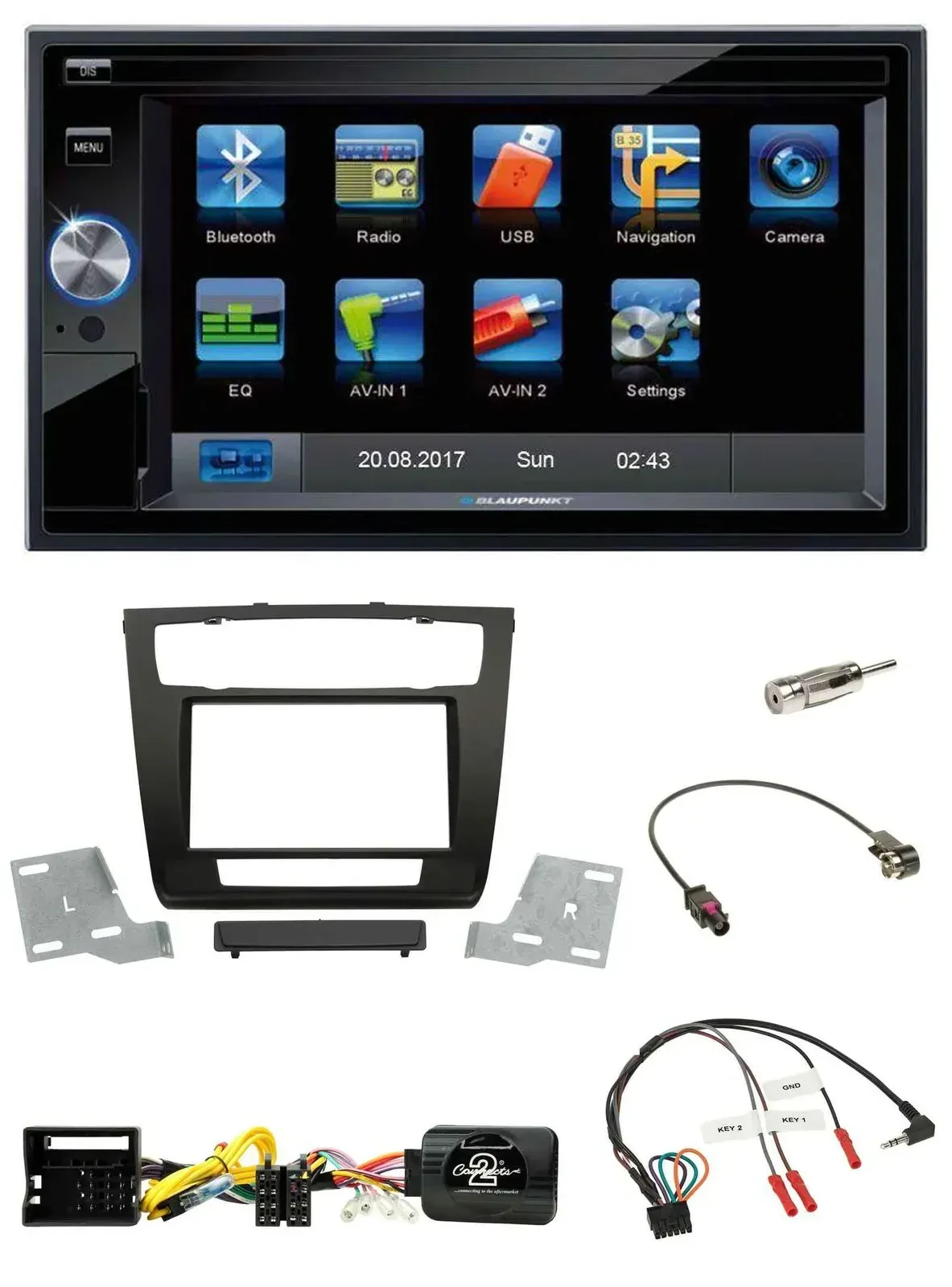 Blaupunkt 2DIN Bluetooth TMC USB Lenkrad SD Navigation für BMW 1er aut. Klima E8