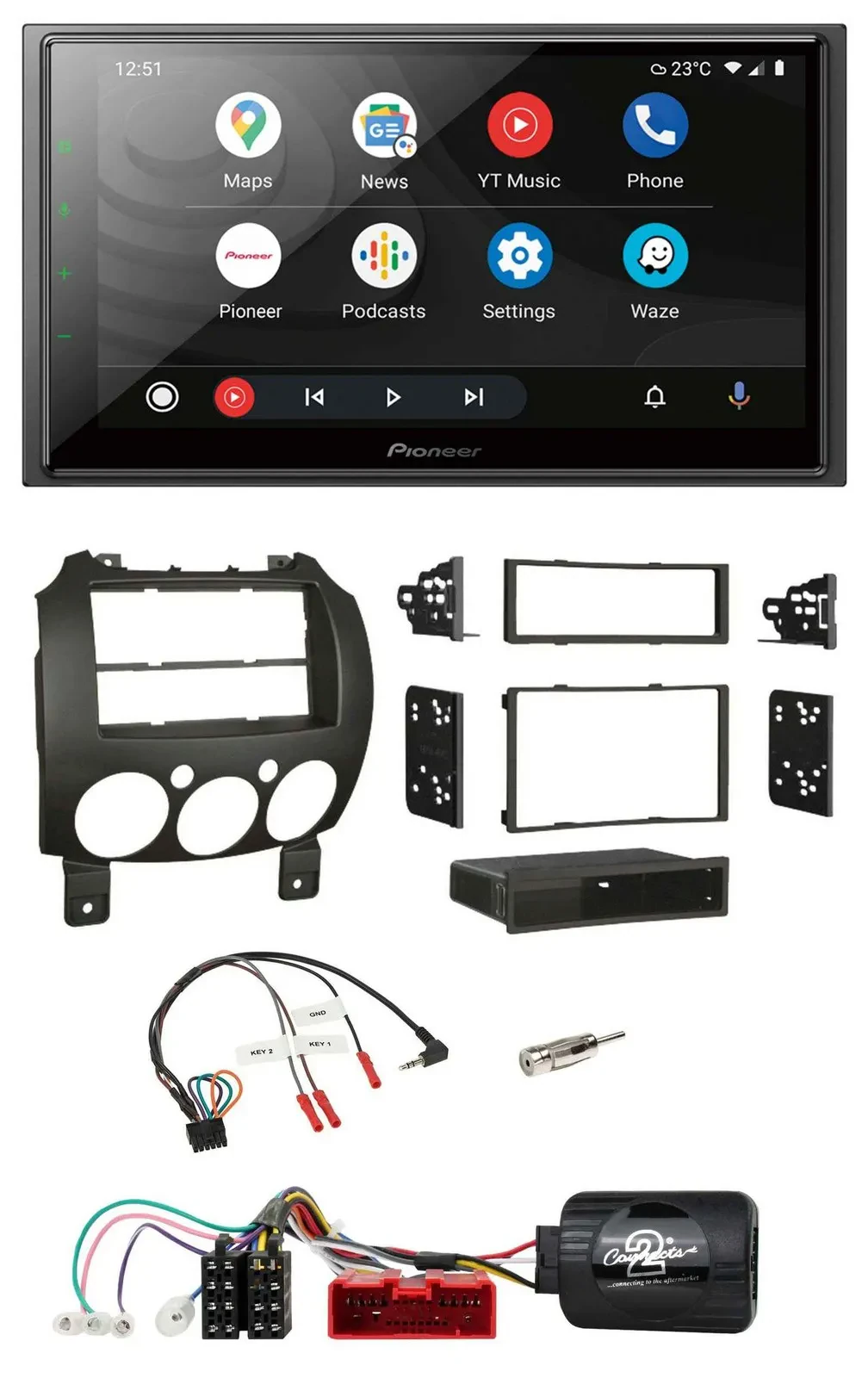 Автомагнитола для Mazda 2 (2007–2014) Pioneer 2DIN USB DAB Bluetooth, совместима с управлением на руле
