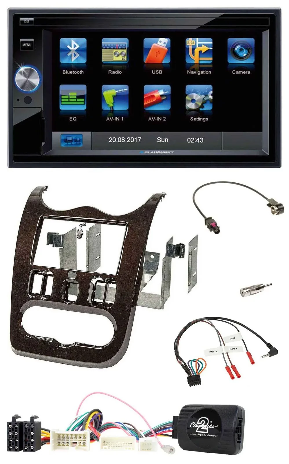 Blaupunkt SD USB TMC Bluetooth 2DIN Lenkrad Navigation für Dacia ab 12 dunkelbra