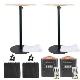 Eliminator Round Bar Cocktail Table Adjustable Counter w Chauvet DJ EZWedge 2 Pk