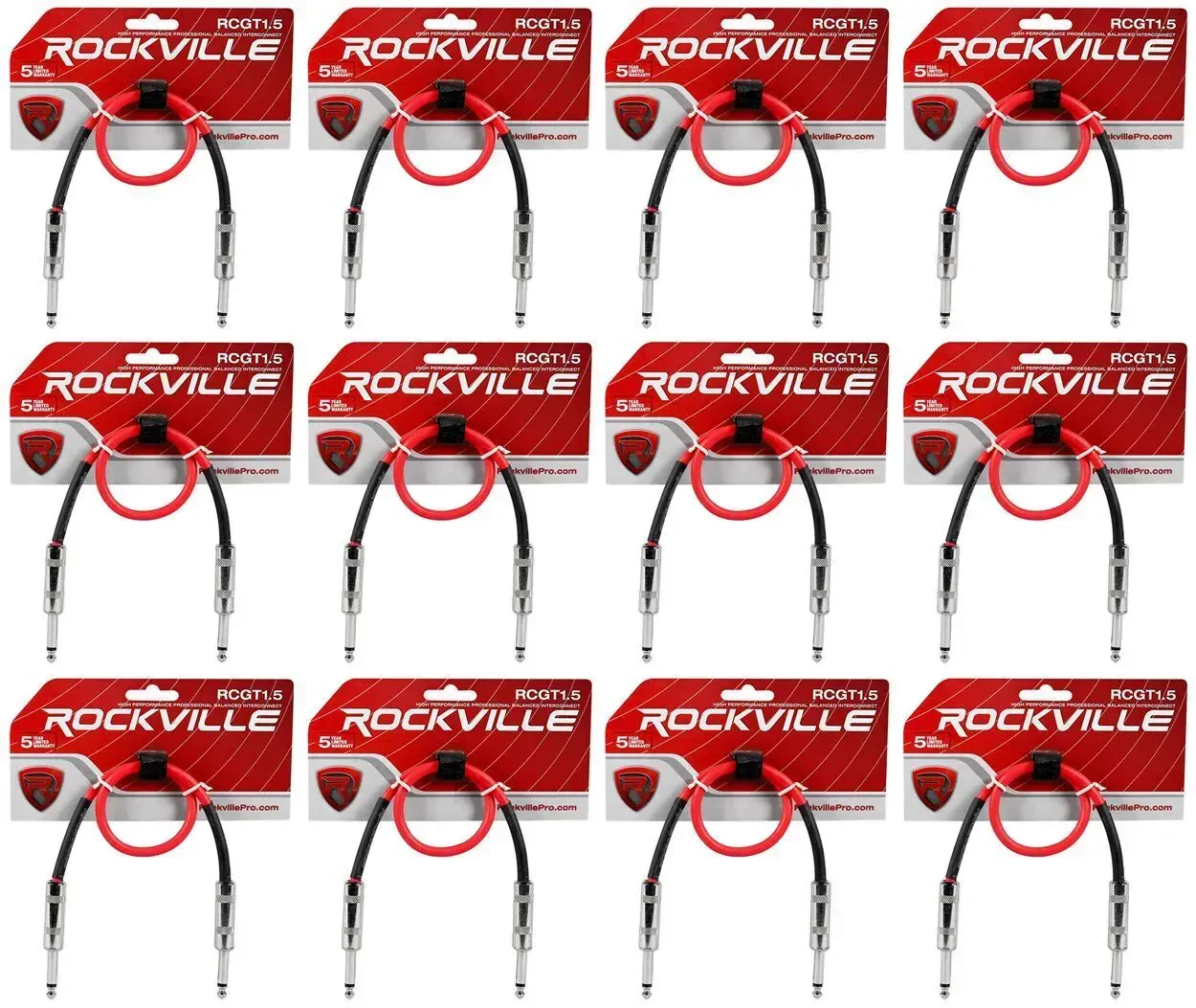 Патч-кабель инструментальный Rockville RCGT1.5R Red 0.45 м (12 штук)