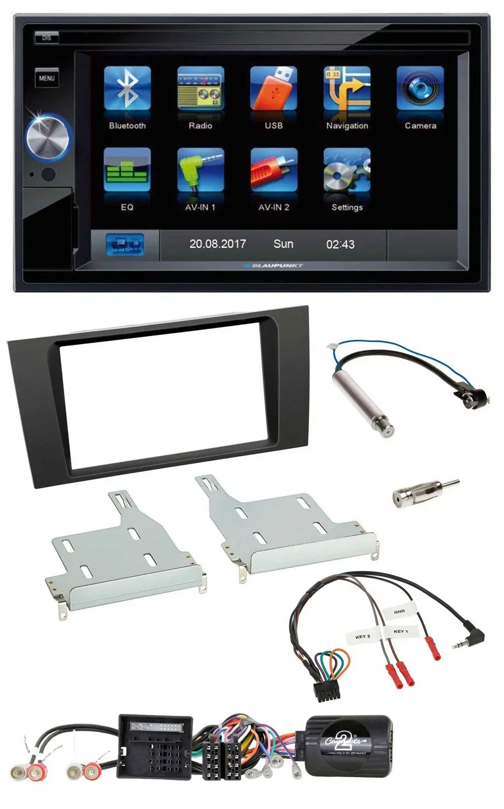 Blaupunkt 2DIN Bluetooth TMC USB Lenkrad SD Navigation für Audi A4 2000-2001