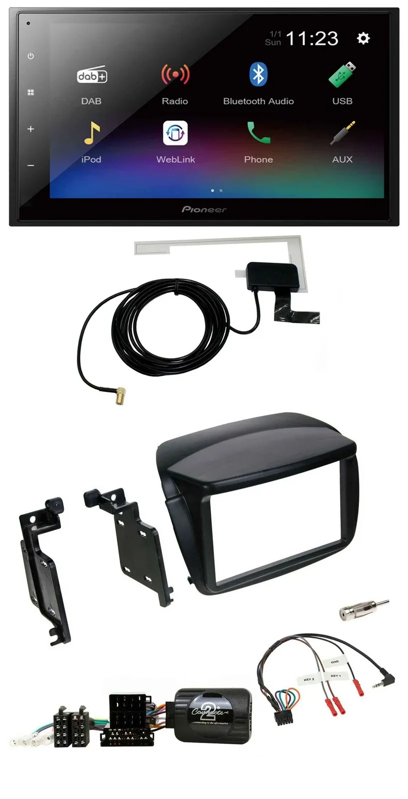 Pioneer DAB Lenkrad Bluetooth 2DIN USB Autoradio für Fiat Doblo ab 2010 Opel Com