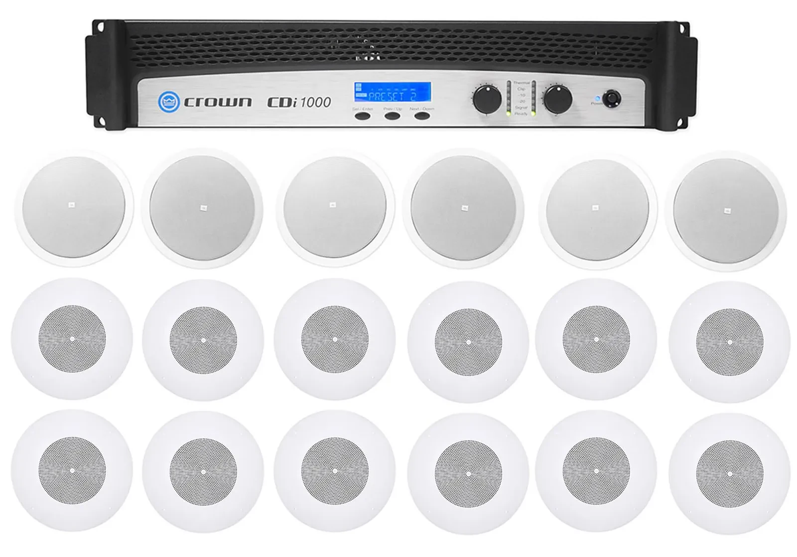 Crown CDi1000 500w 70V Commercial Amplifier+6 Front+12 Background Music Speakers